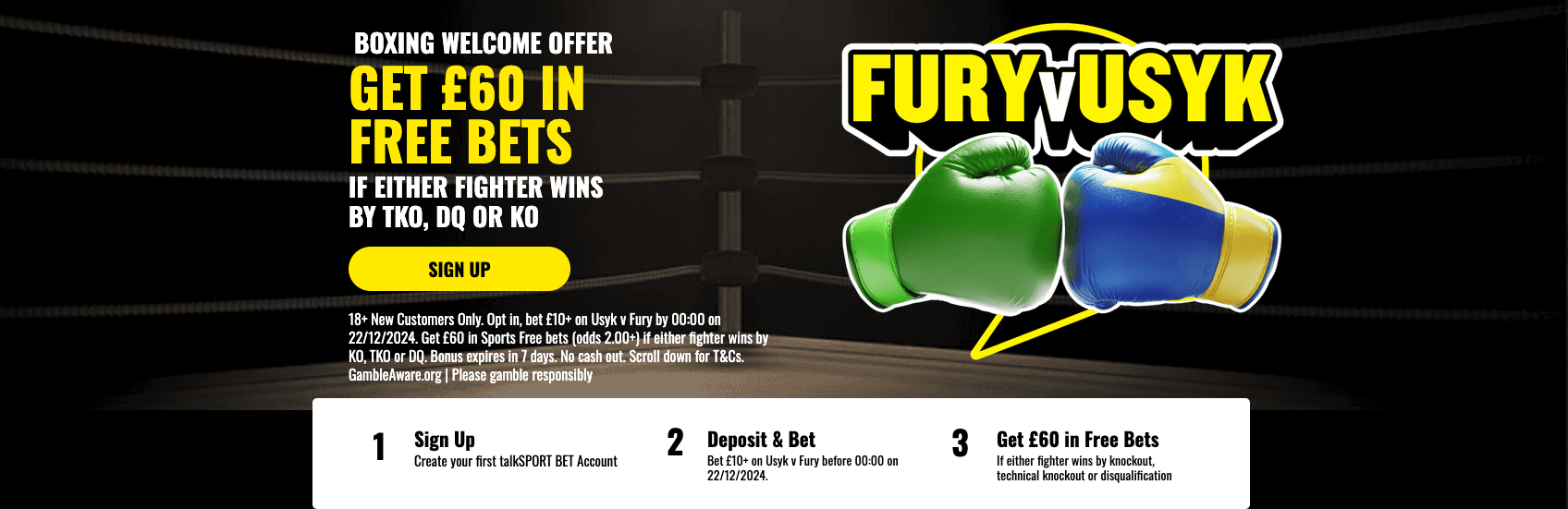 talkSPORT BET Welcome Offer – Get £60 Free Bets for Fury vs Usyk